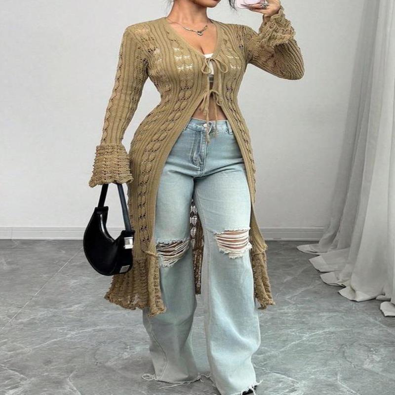 代发速卖通亚马逊跨境新款女士纯色长袖开衫春季休闲针