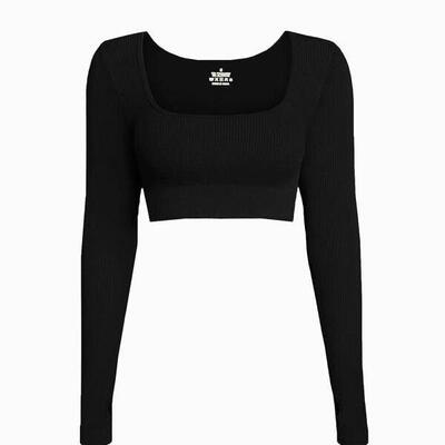 P 78232 Ribbed Short Sleeves Crop Tops 罗纹露脐上衣