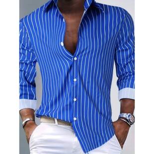 L 20492 Men's Striped Casual Shirt 条纹长袖衬衫