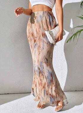 C 57600 跨境速卖通外贸款代发新款春夏休闲百褶弹腰鱼尾裙