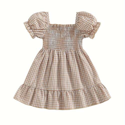 U 68771 Children's Flutter Sleeve Plaid Skirt 飞袖格子半身裙