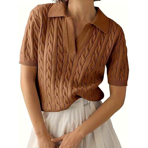 C 35012L Women's V-Neck Polo Sweater 女士V领毛衣