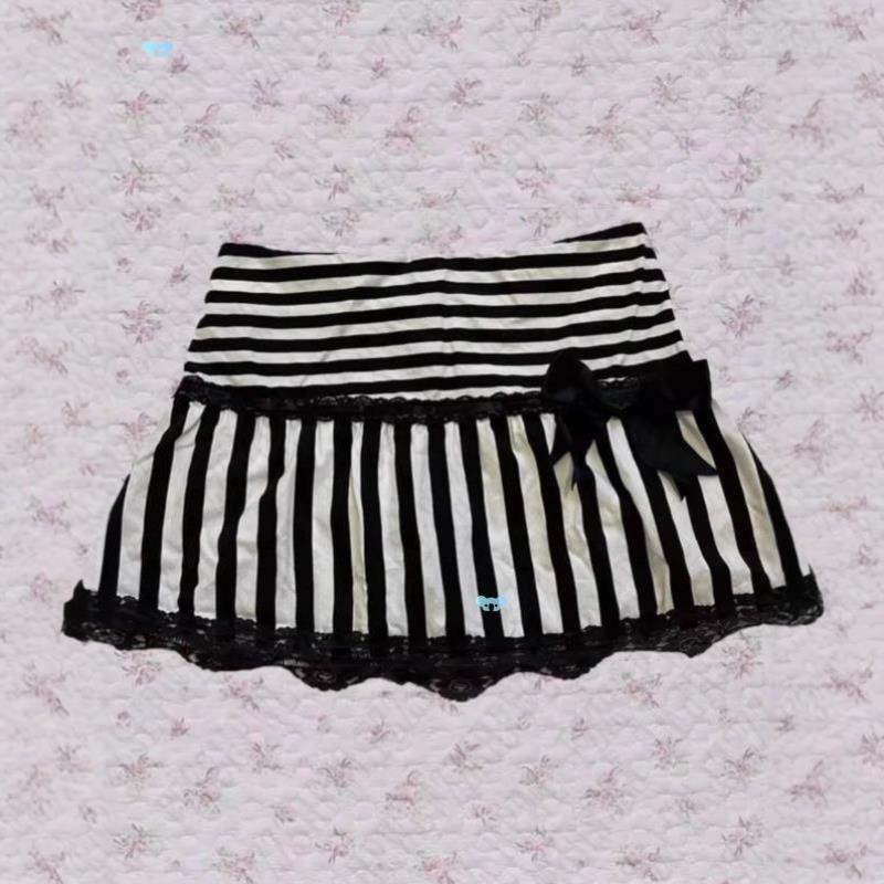 Cute striped lace se mini skirt条纹可爱显瘦蕾丝性感迷你裙