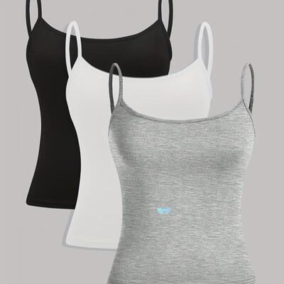 retchy Polyester Women's Cami Tops 3pcs Polyester吊带