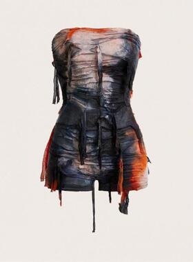 D 52449 跨境速卖通外贸款代发新款印花流苏抹胸连体裤