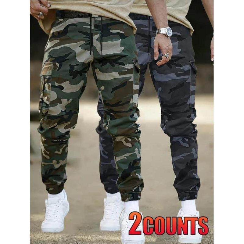 H 98486 TEMU跨境秋季外贸款男士迷彩印花补丁抽绳腰工装裤