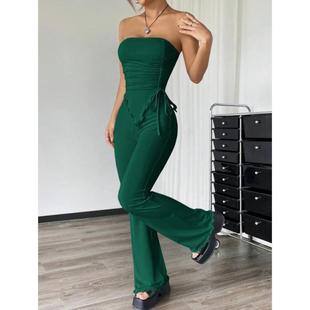 外贸新款 不对称下摆短上衣与喇叭裤 2PCS套装 ords 速卖通秋季