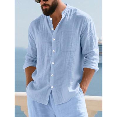 N 12086 Men's Linen Button-Up Shirt 亚麻衬衫