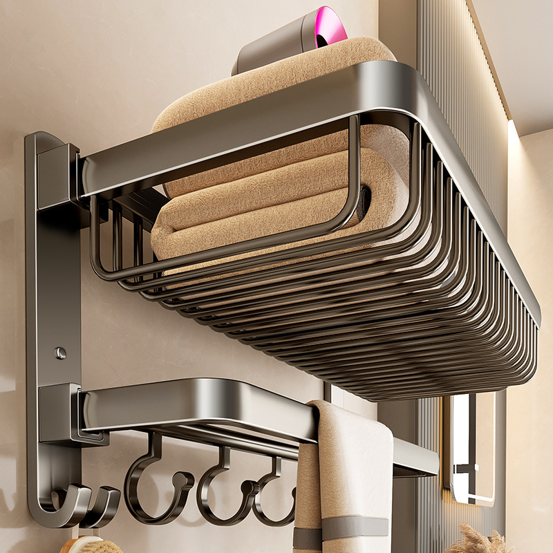 枪灰色免打孔毛巾架卫生间太空铝