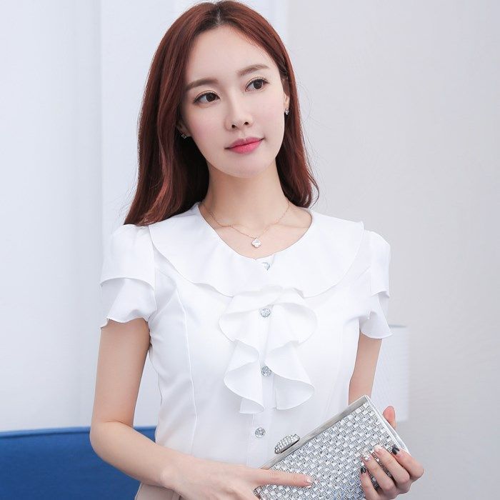 summer Korean Edition Self cultivation white shirt Chiffon shirt Feifei sleeve Business Suits Lotus lace jacket Short sleevedin the Women's clothing/Boutique , Shirt  category - from Buy2taobao.com to provide professional Taobao agent buy service