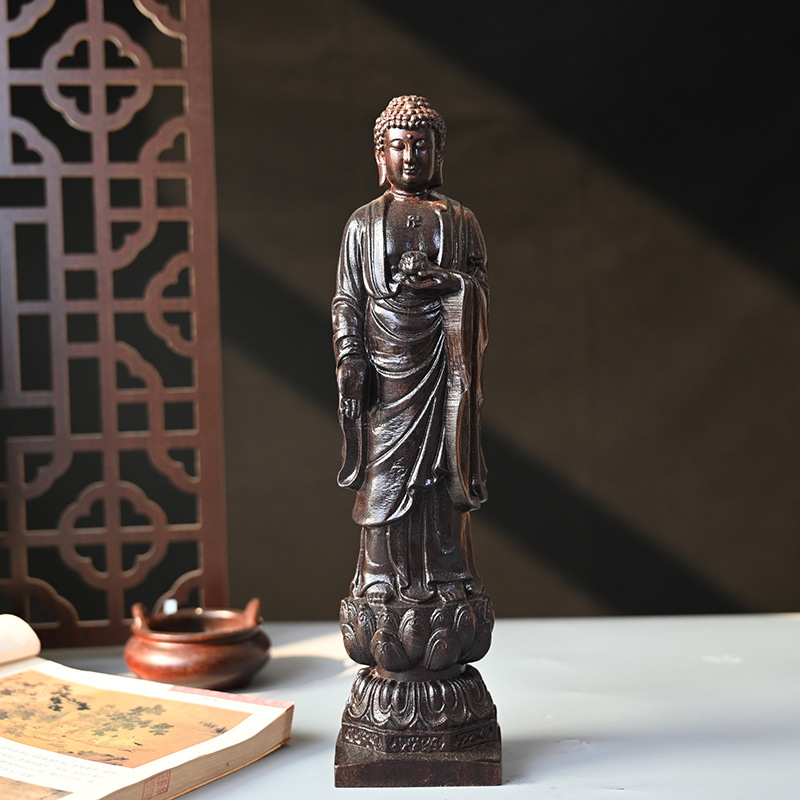 越南沉香木莲花站佛大日如来佛祖沉香木雕像家用供奉摆件