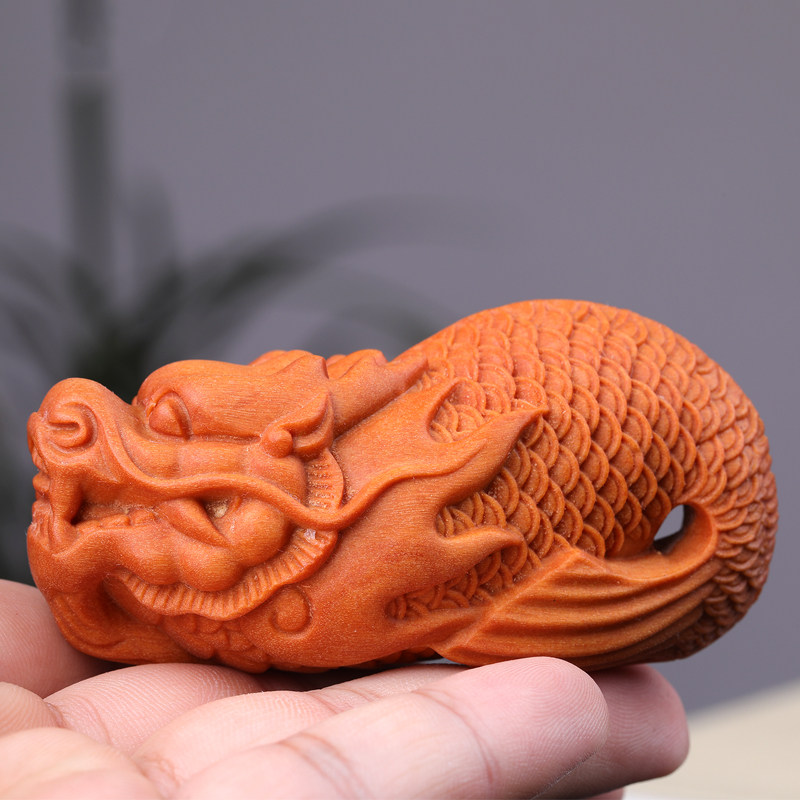 芭比檀香手工木雕龙鱼手把件印度小叶紫檀随身木质文玩件工艺礼品