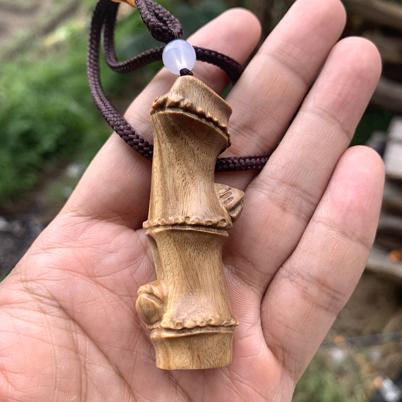 绿檀木雕节节高升手把件新中式小众木作木质男女款文玩手把玩便携