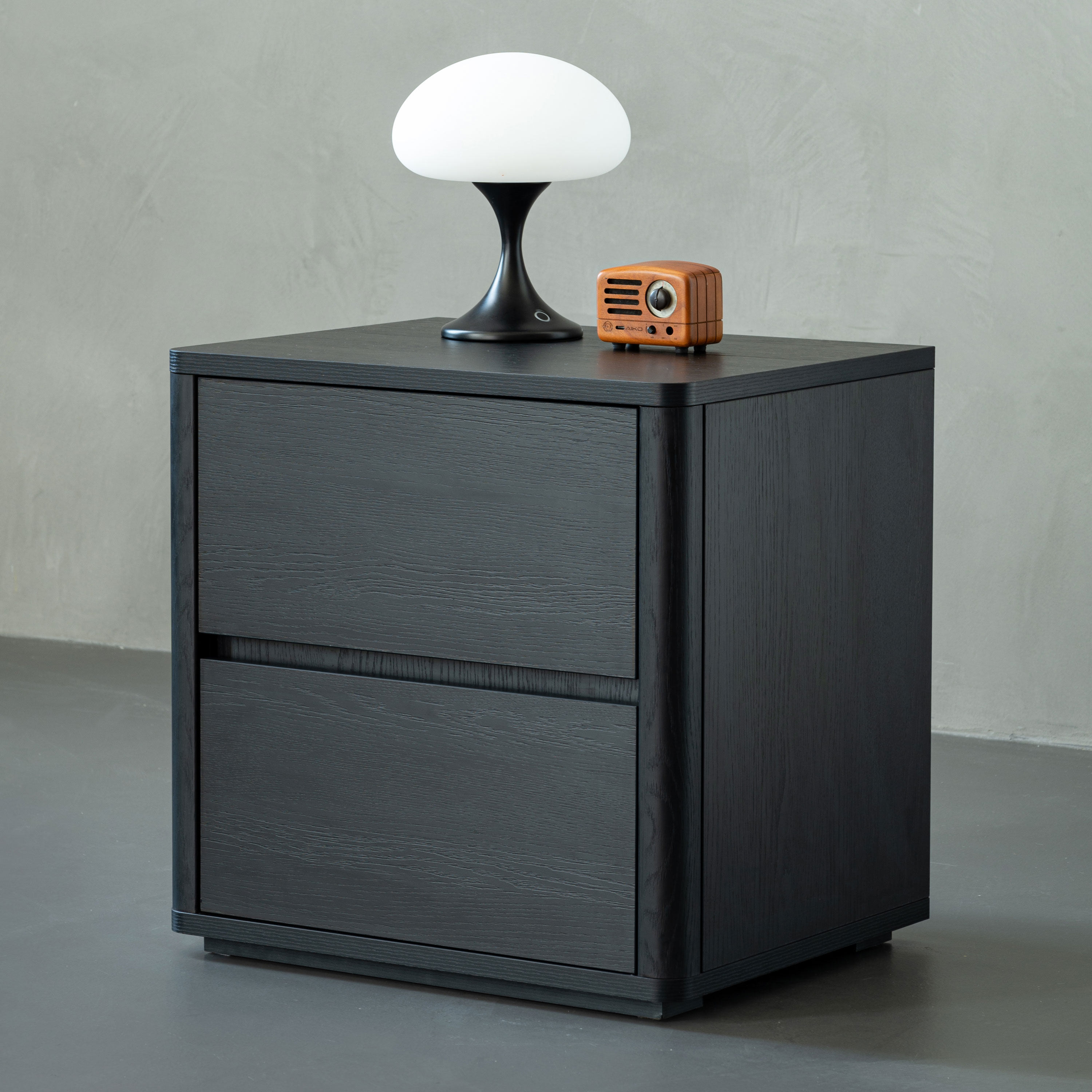 意式极简北欧中古风复古圆弧床头柜现代简约风卧室床边储物抽屉柜