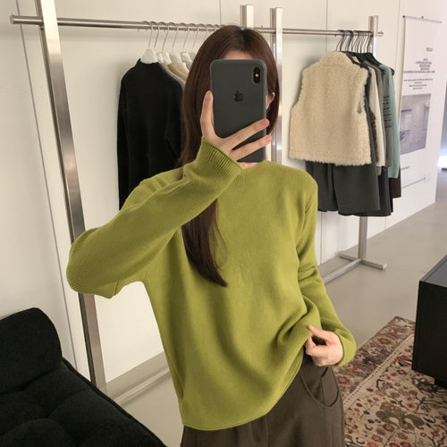 ULOUR/U粒-秋冬女韩系简约风加厚百搭显瘦半高领长袖针织衫Z39130