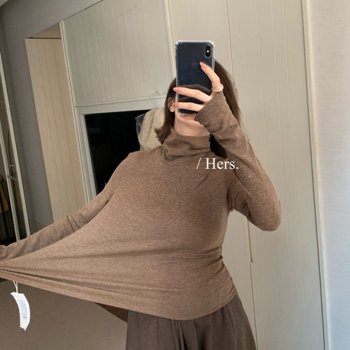 Hers一勺甜秋冬韩系简约基础款百搭修身显瘦正肩高领打底衫66995