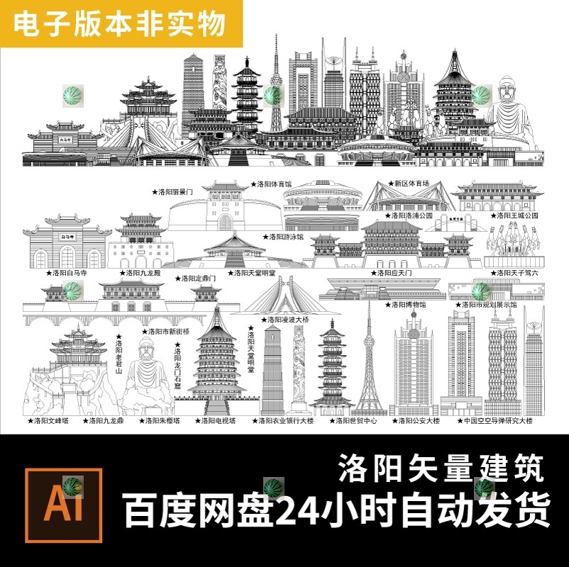 洛阳设计素材地标建筑剪影洛阳标志会展背景洛阳旅游景点洛阳城市