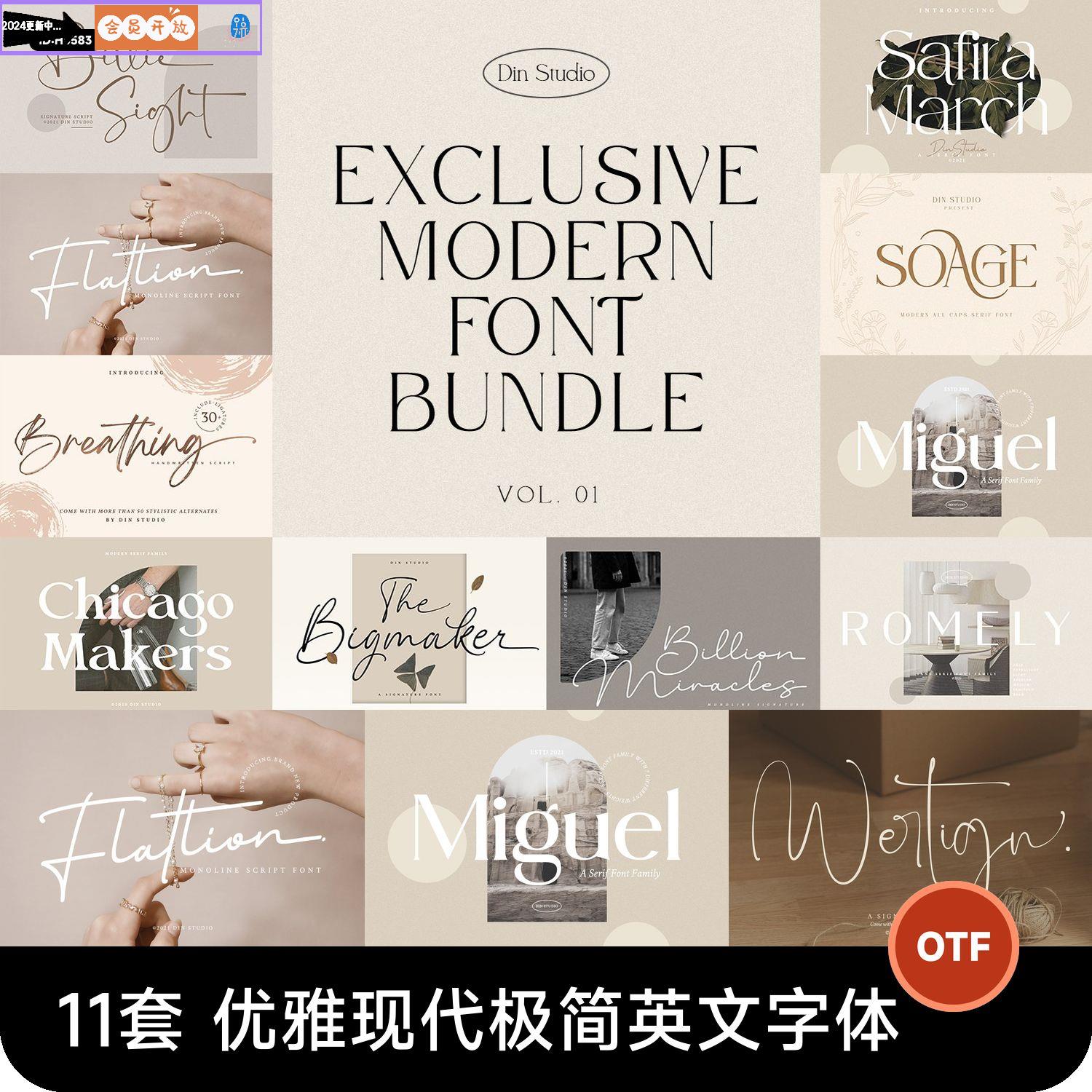 极简文艺优雅现代杂志画册海报标题排版logo徽标手写衬线英文字体