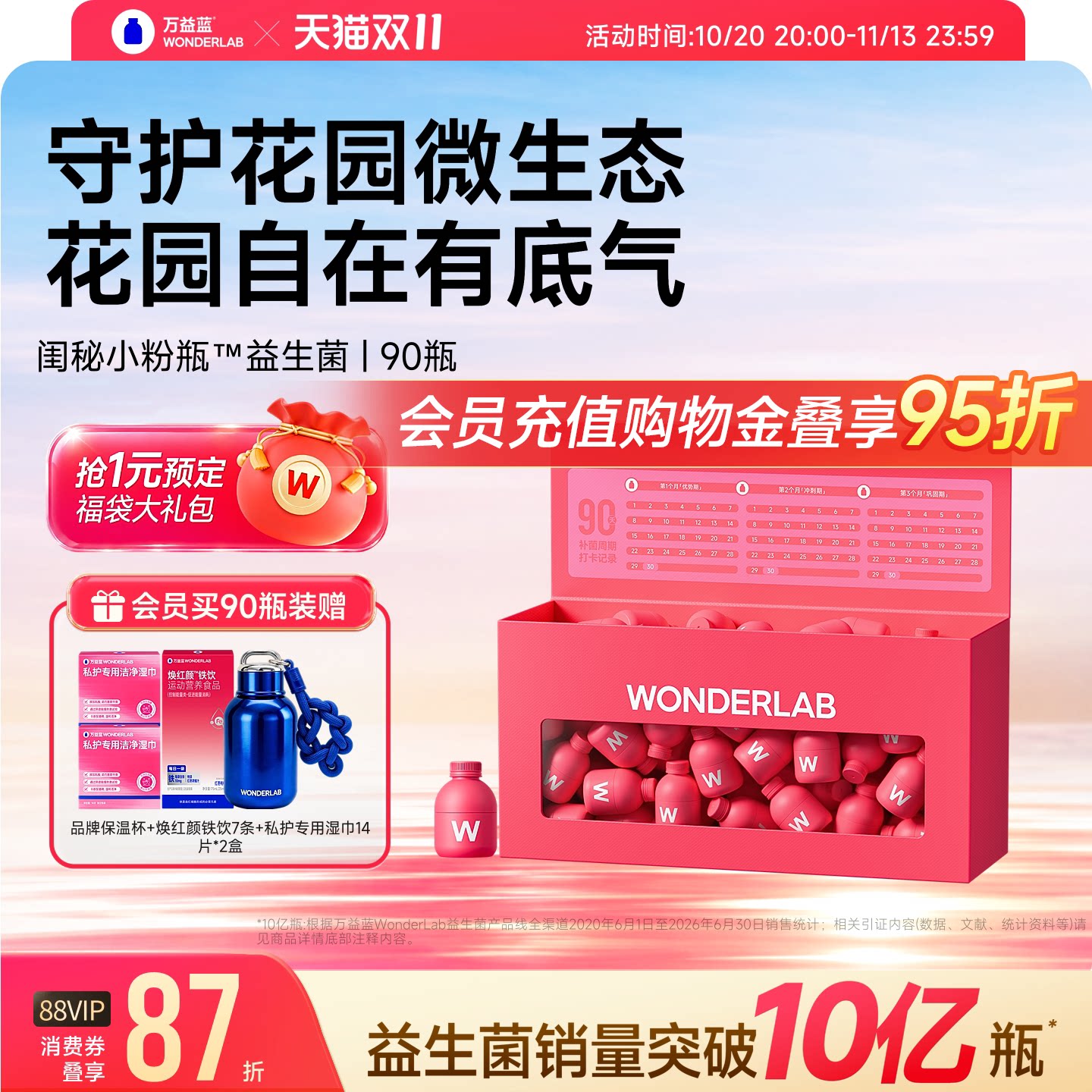 万益蓝WONDERLAB蔓越莓女性益生菌孕妇花园乳酸杆菌肠道小粉瓶