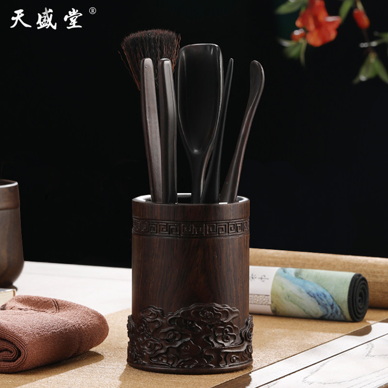 黑檀木茶道六君子套装高端家用功夫茶艺茶刷茶刀茶具配件收纳茶筒
