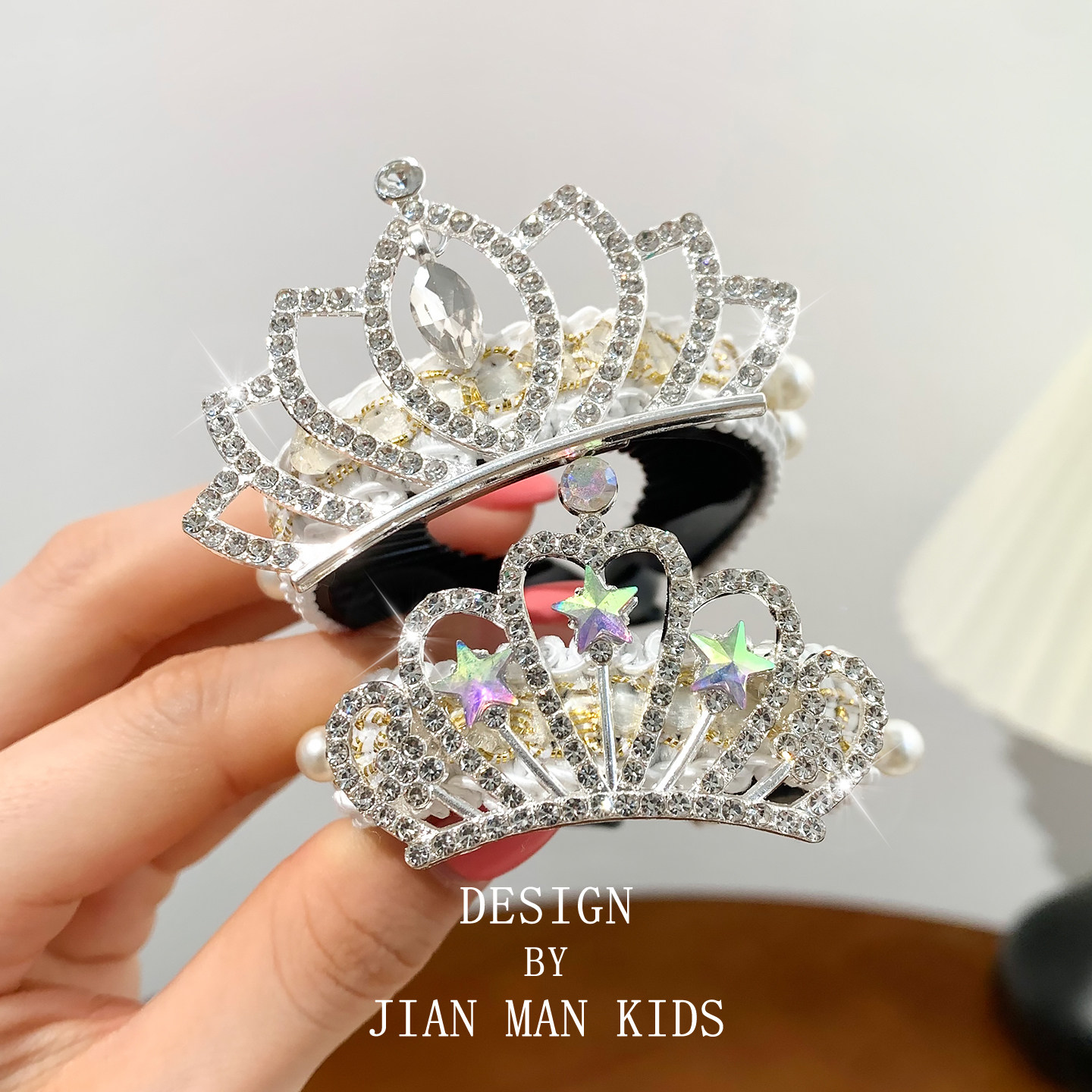 儿童皇冠头饰丸子头神器珍珠王冠公主水晶马尾扣女童生日礼服发饰