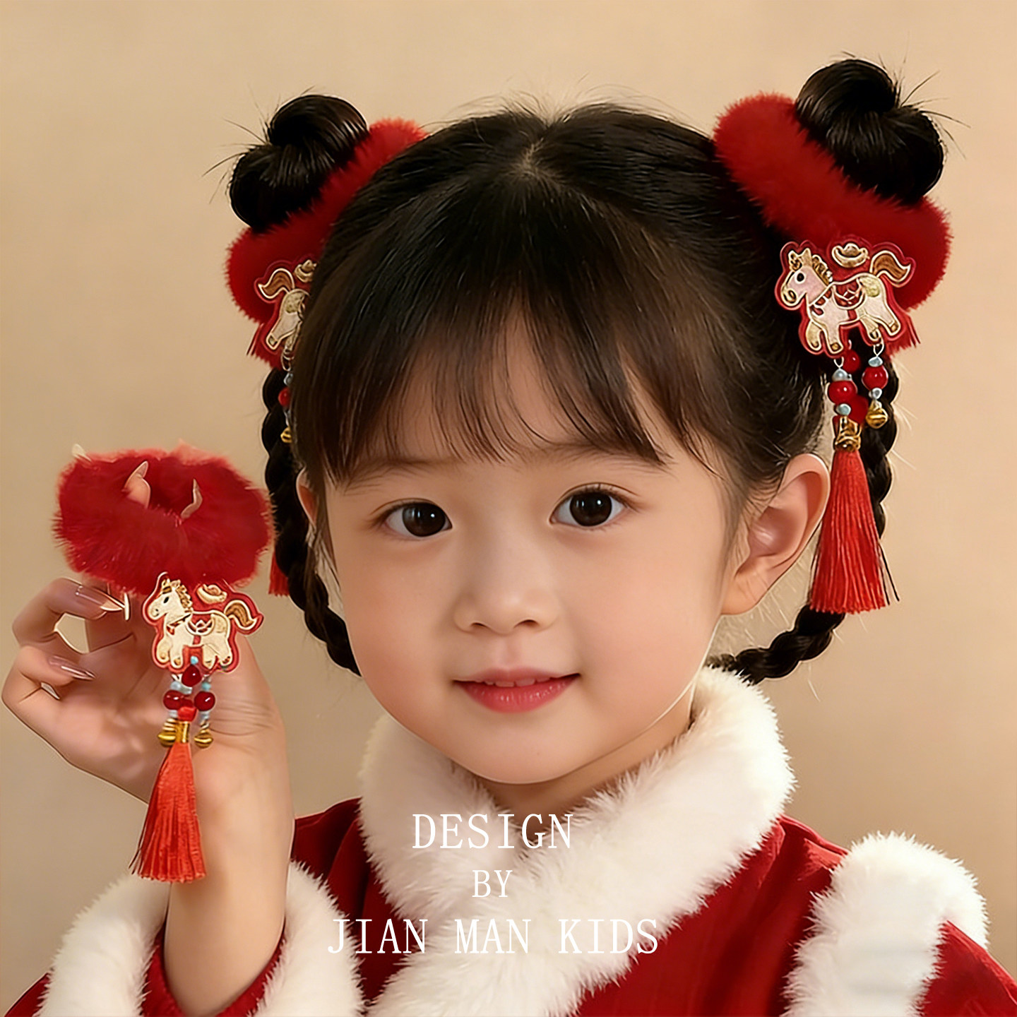 儿童新年头饰可爱小马毛绒发圈头绳女童红色过年流苏头花皮筋发饰,童装/婴儿装/亲子装,发饰,淘宝优惠券,粉丝福利购,淘宝优惠卷