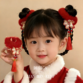 儿童新年头饰可爱小马毛绒发圈头绳女童红色过年流苏头花皮筋发饰