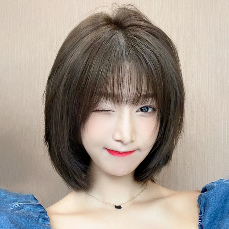 短发锁骨发型自然发丝中女头圆脸假发头套式全波波减龄仿真人