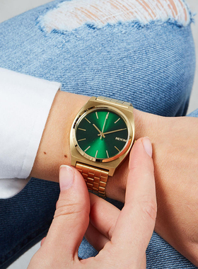 正品Nixon尼克松手表A0451696时尚钢带方形简约金绿男女石英手表