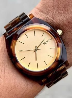 美国代购Nixon尼克松男女情侣手表玳瑁色方形蜜糖色石英小金表