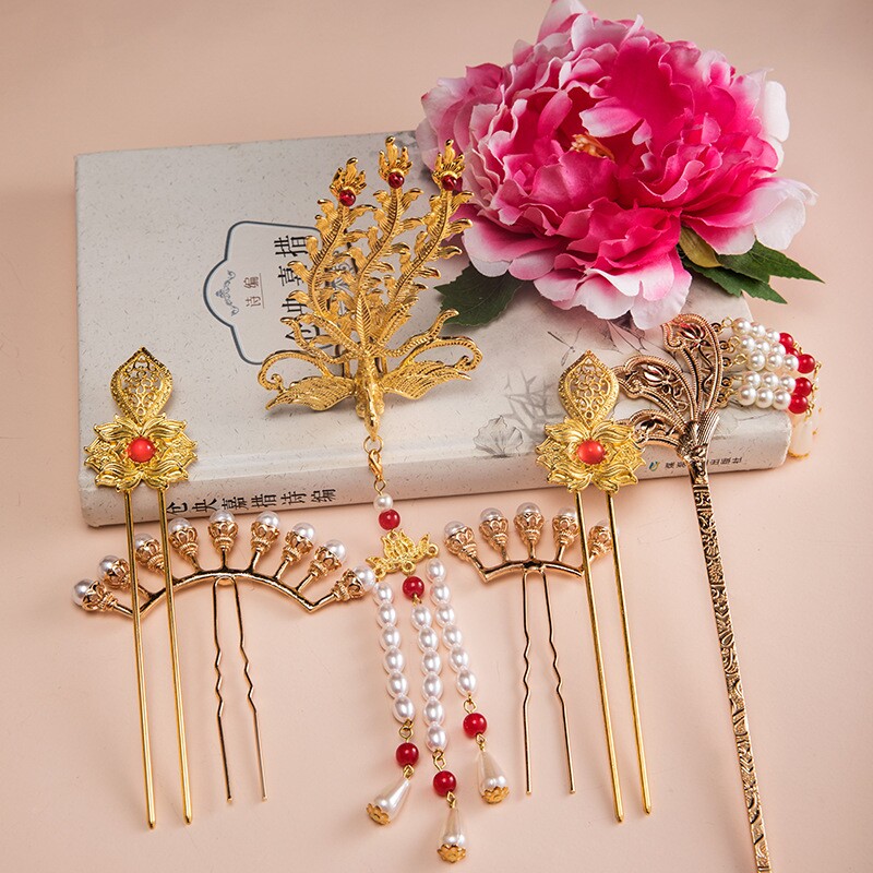 唐风诃子裙配饰古风璎珞发簪流苏头饰唐代汉服发饰套装