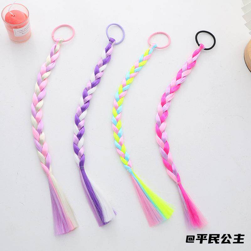 糖果色女童三股辫假发编发可爱手工辫子麻花辫子卡通diy梦幻