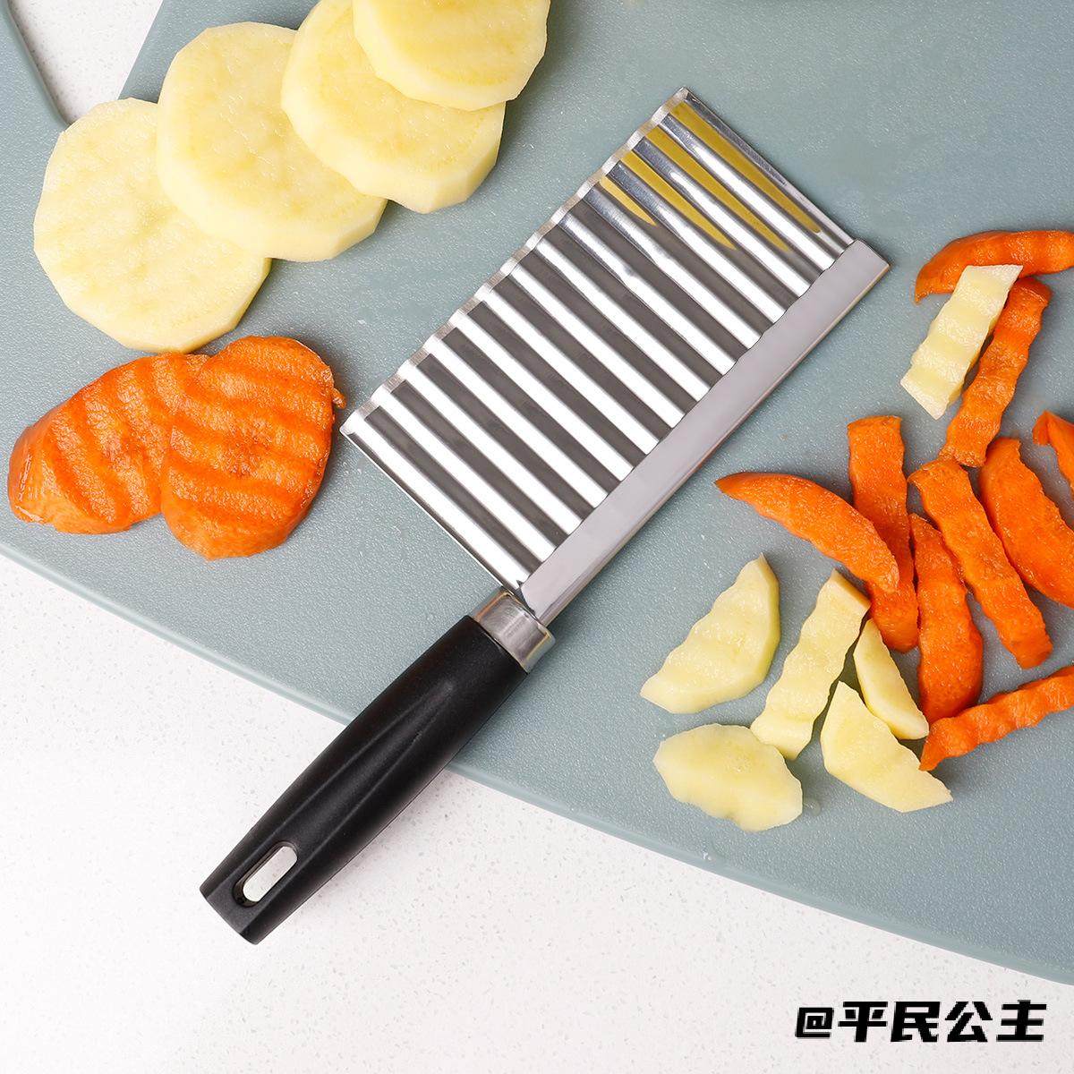 不锈钢厨房果蔬薯条切红橡木手柄土豆切红橡木手柄家用狼牙土豆