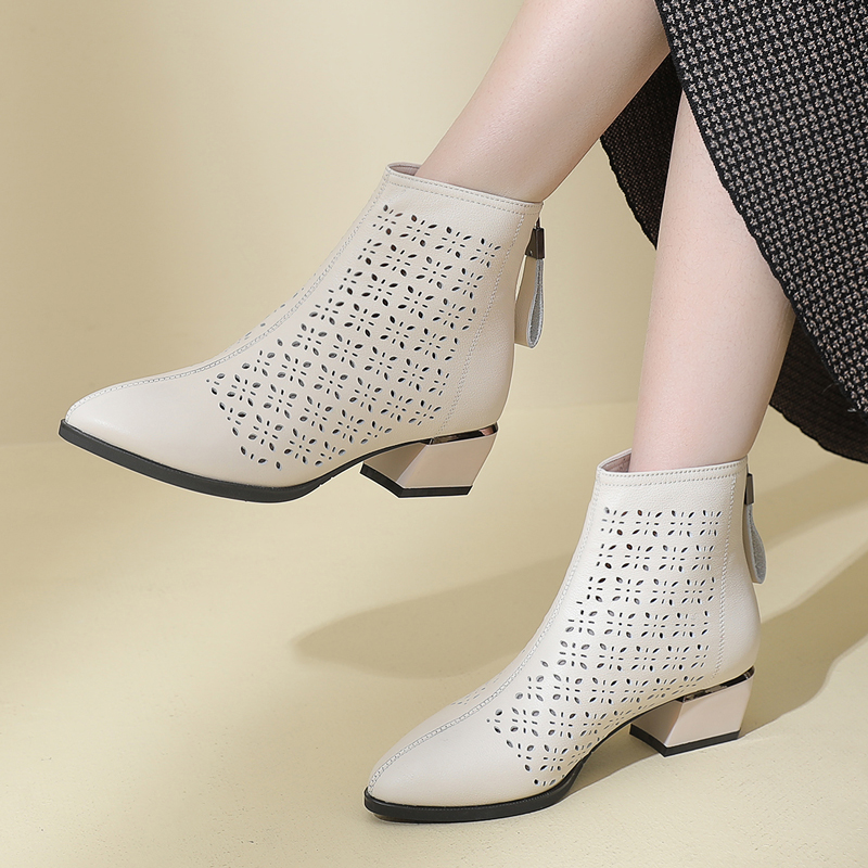 简约舒适粗跟镂空后拉链