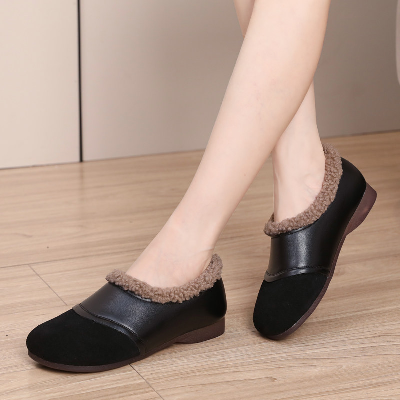 复古平底毛毛女鞋一脚蹬加绒豆豆鞋冬真皮保暖棉鞋舒适软底奶奶鞋,女鞋,乐福鞋（豆豆鞋）,淘宝优惠券,粉丝福利购,淘宝优惠卷