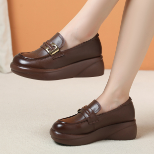 圆头不累脚懒人鞋 厚底英伦单鞋 轻巧复古春秋新款 舒适百搭乐福鞋