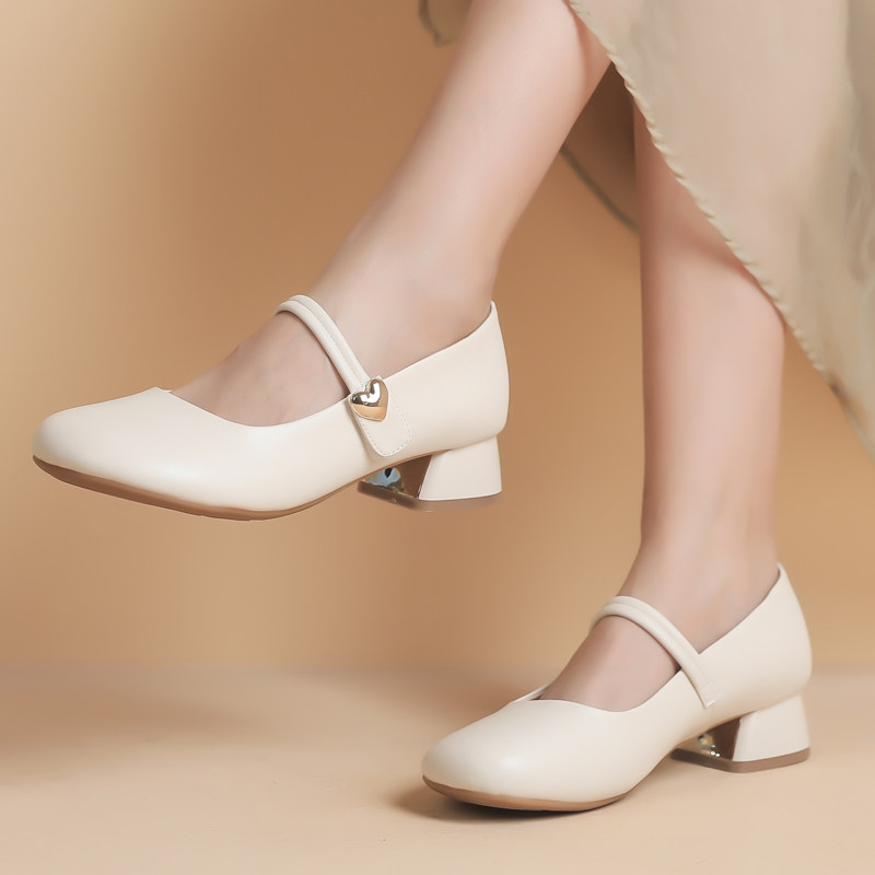 温柔奶茶色玛丽珍鞋真皮显瘦百搭浅口小皮鞋魔术贴圆头大码妈妈鞋,女鞋,玛丽珍鞋,淘宝优惠券,粉丝福利购,淘宝优惠卷