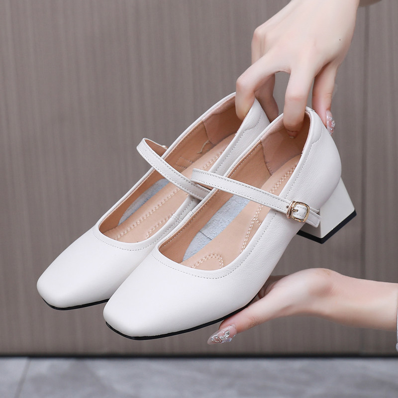 真皮方头小香风玛丽珍气质软底搭扣女鞋粗跟优雅舞蹈鞋职业工作鞋,女鞋,玛丽珍鞋,淘宝优惠券,粉丝福利购,淘宝优惠卷