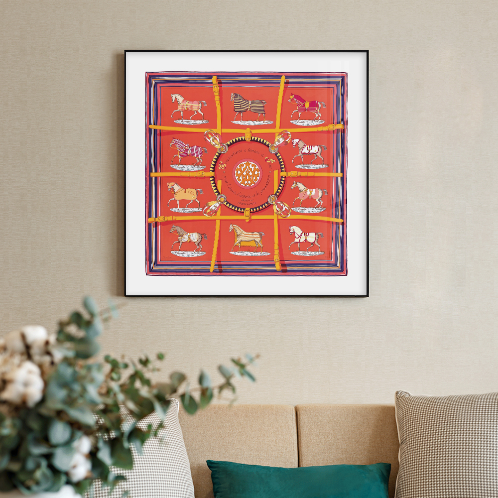 H马仕丝巾动物装饰画客厅卧室玄关意式现代轻奢美式欧式奢华挂画