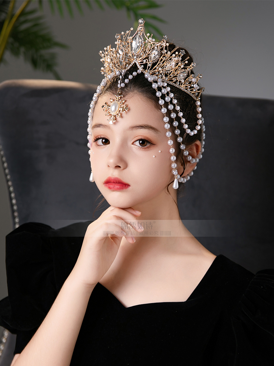 新款韩版女童手工流苏皇冠发饰