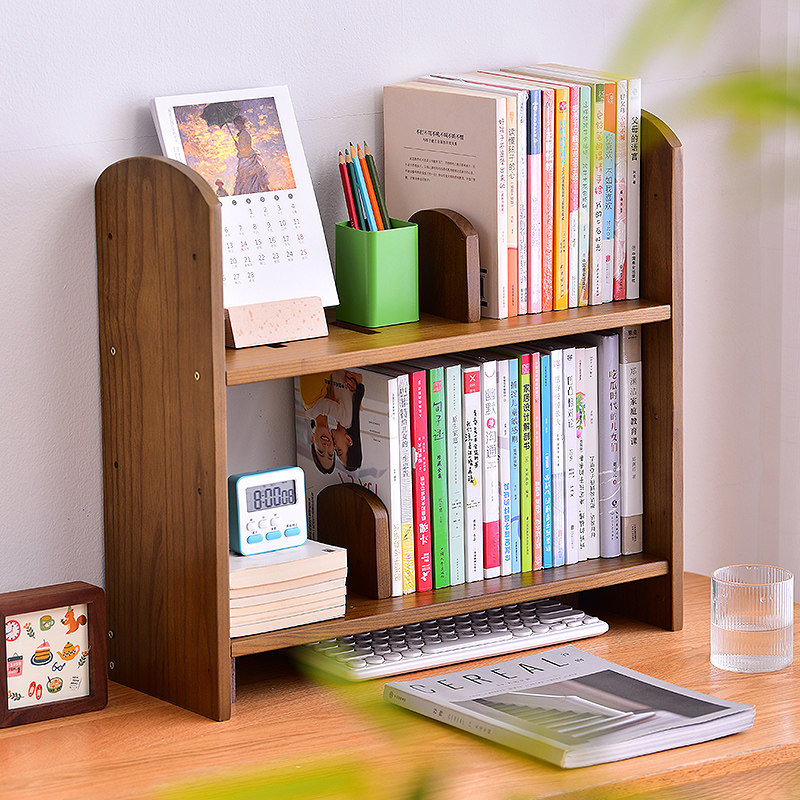 实木桌面书架学生书桌床头收纳架子电脑办公桌上多层置物架书立架