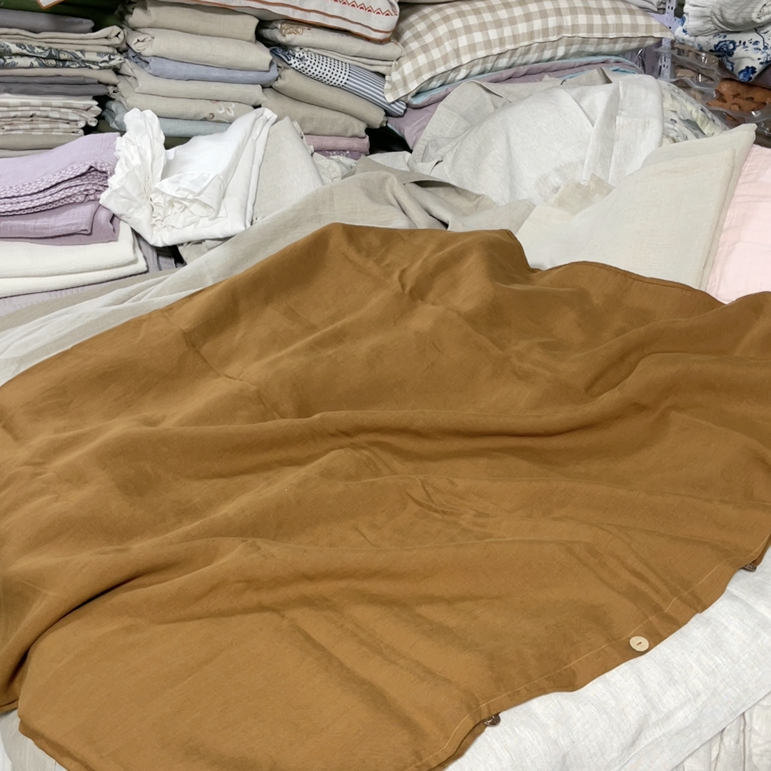 砂洗法国亚麻深棕色被套210X240cm