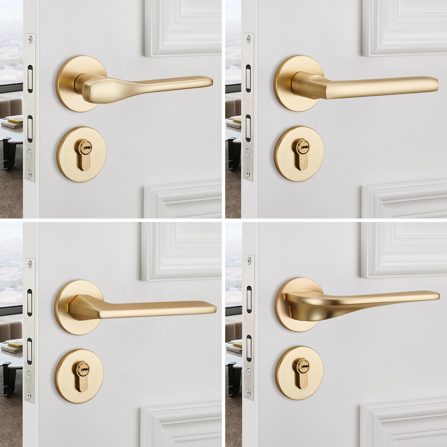 卧室门锁家用通用型铜拉丝分体锁