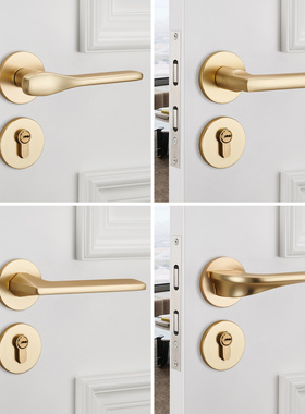 卧室门锁家用通用型内门铜拉丝分体锁具静音老式门把手旧门换锁