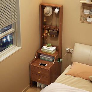 实木挂衣架家用简约角落多功能置物架子卧室床边床头柜一体衣帽架