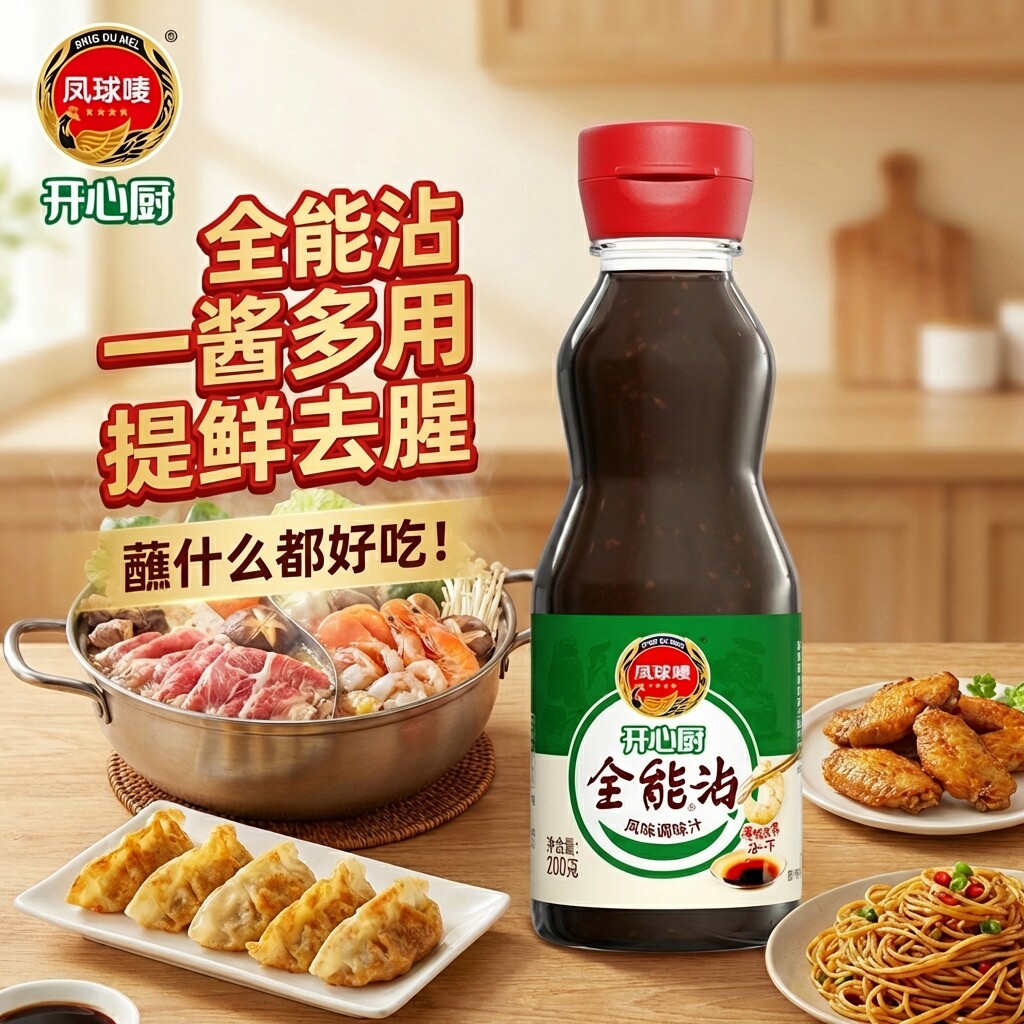 凤球唛开心厨全能沾200g风味调料水饺沙拉海鲜蒜香沾酱全能蘸料汁