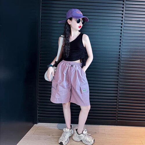 女童工装短裤夏季2026新款儿童薄款速干裤子女孩大童夏装潮酷套装