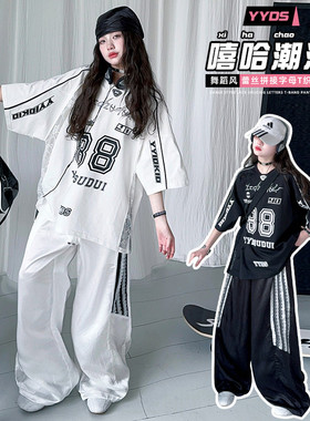 女童短袖t恤2026新款夏季儿童美式运动黑色上衣中长款女孩夏装潮