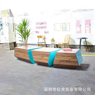 玻璃钢休闲椅拼接坐凳商场花盆座椅户外防腐木长椅商业美陈等候椅