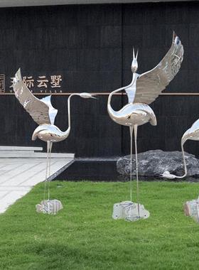 镜面不锈钢仙鹤雕塑火烈鸟落地大摆件户外售楼部园林景观小品装饰